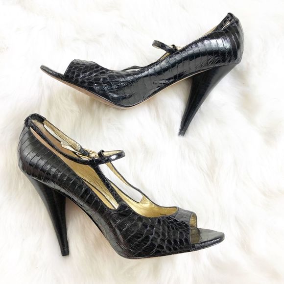 Saks Fifth Avenue Shelbie Black Peep Toe Heels - Picture 3 of 7